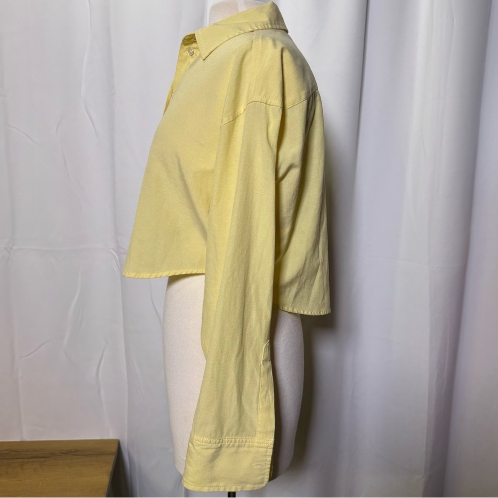 NIA Butter Yellow Gaiac Top Cropped Button Down Relaxed Fit Shirt - Small - Picture 10 of 11